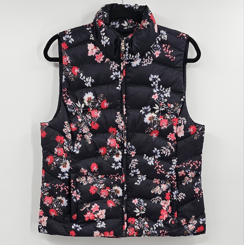 Loft Puffer Vest Black Floral Size Medium